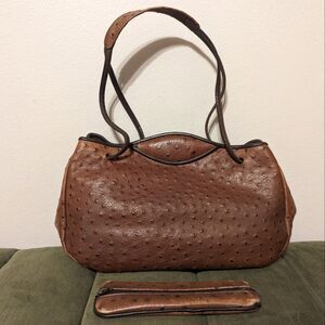 Jo Ann Page Vintage Ostrich Leather Brown Shoulder Bag